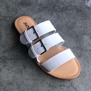 Soda Women’s Slide Sandals with Buckles in Gray